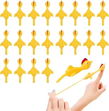 COSORO 20 Pieces Slingshot Chicken Finger Slingshot Chicken Toy Rubber Elastic Stretch Bands for Children, Funny Toys Flight Gifts for Birthday Parties Easter and Christmas