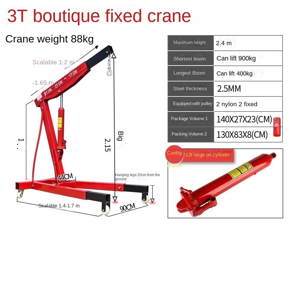 OTQEFTN Hydraulic Folding Small Crane, Car Engine Hanger, Lifting 2T 3T Mobile Lifting Tool (Color : 2T Boutique Fixed 53KG) (3t Boutique Fixed 88kg)