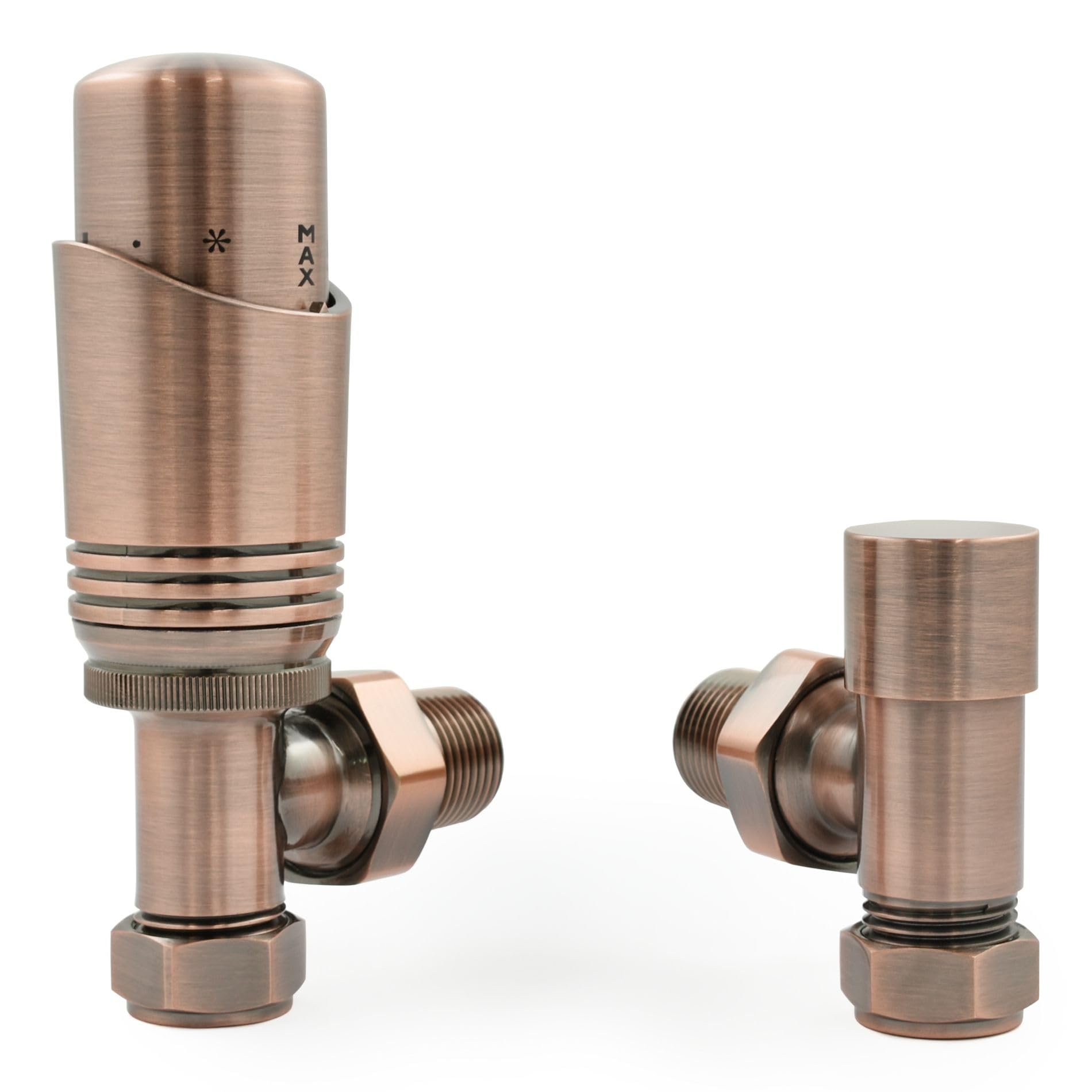 Coppo Antico a Cascata Valvola Termostatica per Radiatore TRV Angolata Moderna (Coppia) Include Corpo TRV Angolato e Un Blocco di Sicurezza per un Controllo della Temperatura Veloce e
