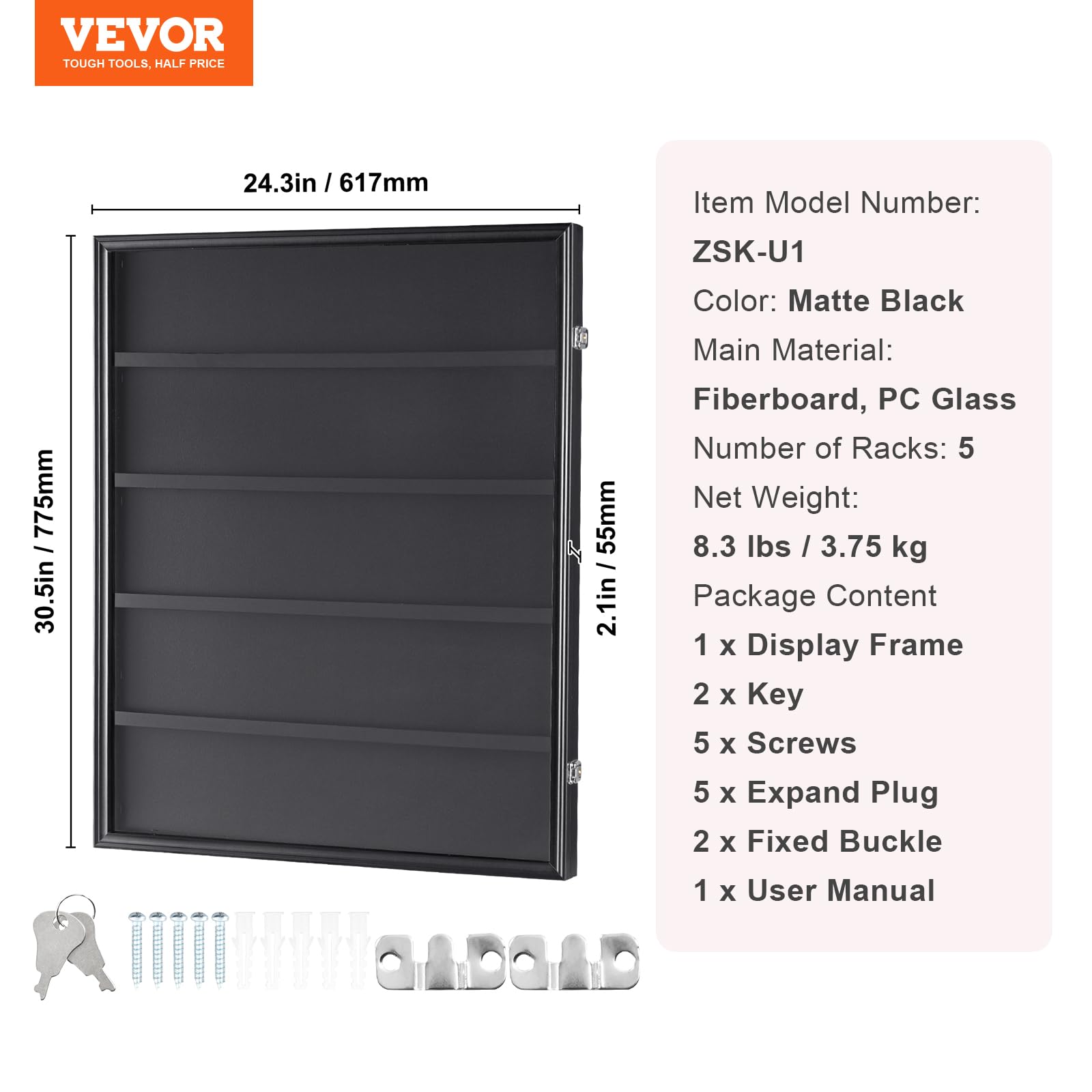 VEVOR 35-stopniowe etui na karty sportowe, 61,7 x 77,5 x 5,3 cm, ramka na karty baseballowe z 98% ochroną przed promieniowaniem UV, przezroczyste szkło PC, zamykana szafka ścienna do piłki nożnej,