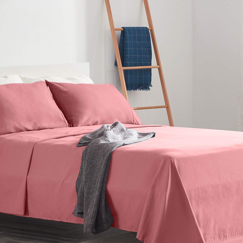 SLEEP ZONESuper Soft Cooling Bed Sheets Set Cal King 4 Piece - Easy Care Fitted Flat Sheet & Pillowcase Sets - Wrinkle Free, Fade Resistant, Deep Pocket 16" (Pink, Cal King)