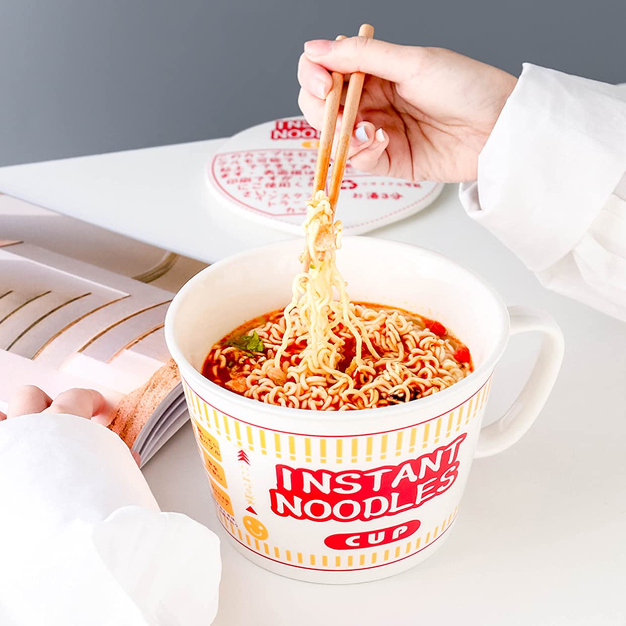 Instant Noodle Mug With Lid Sophie & Panda Porcelain Ramen Bowl