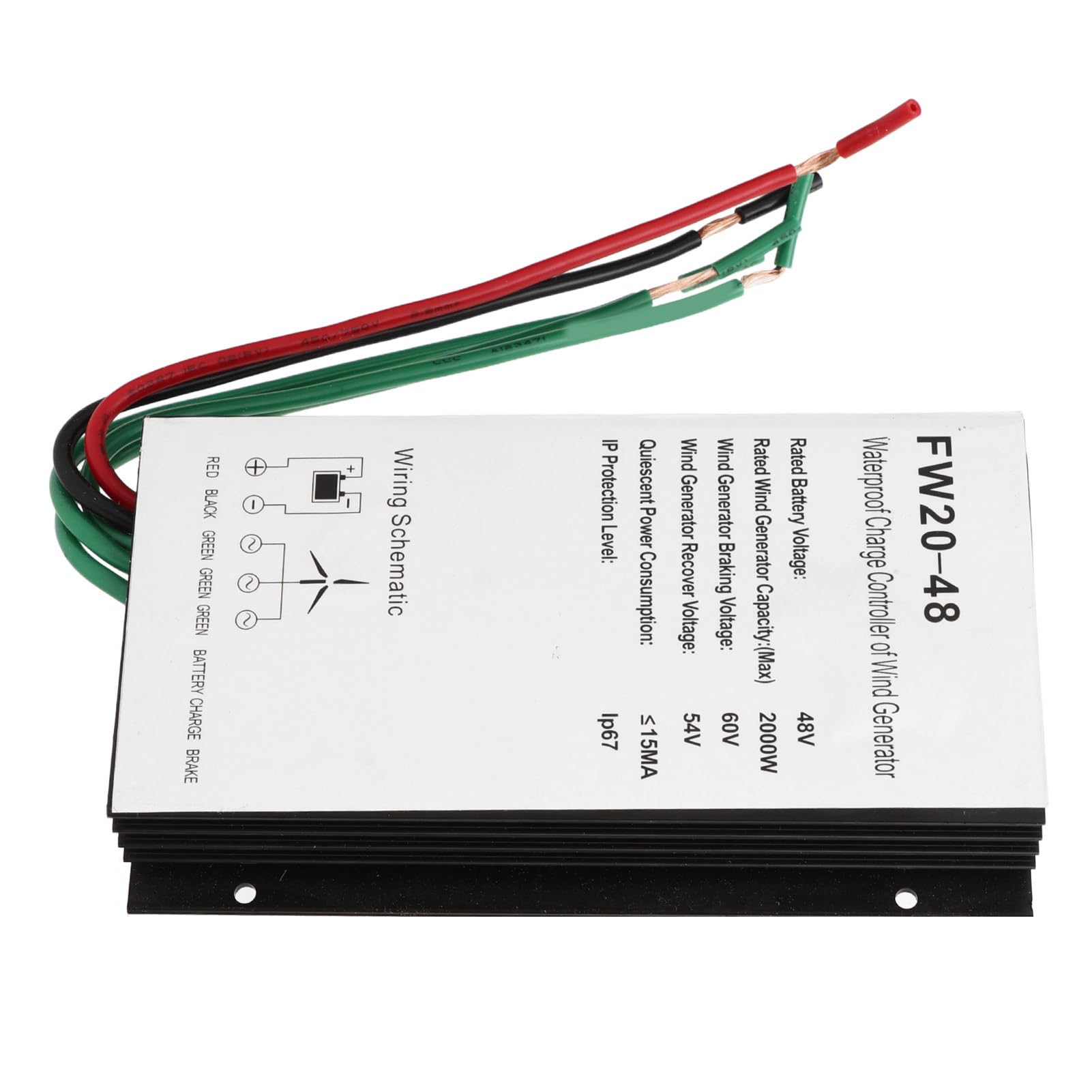 Hyuduo Windturbinenregler, 48 V, 2000 W, Aluminiumlegierung, Wasserdicht, PWM-Windgenerator-Laderegler mit Automatischer Spannungserkennung, Bremsschutz für Straßenlaterne, Gartenleuchte