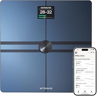 WITHINGS Body Comp — WLAN Smart Waage mit vollständiger Körperanalyse inkl. Fettanteil, Muskelmasse, Knochendichte, Viszeralfett, Digitale Personenwaagen /Körperfettwaage mit Bluetooth