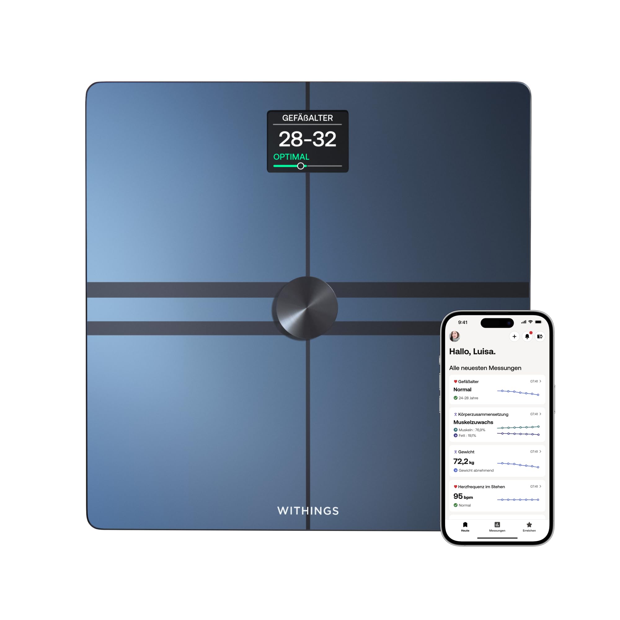 WITHINGS Body Comp — WLAN Smart Waage mit vollständiger Körperanalyse inkl. Fettanteil, Muskelmasse, Knochendichte, Viszeralfett, Digitale Personenwaagen/Körperfettwaage mit Bluetooth, Schwarz