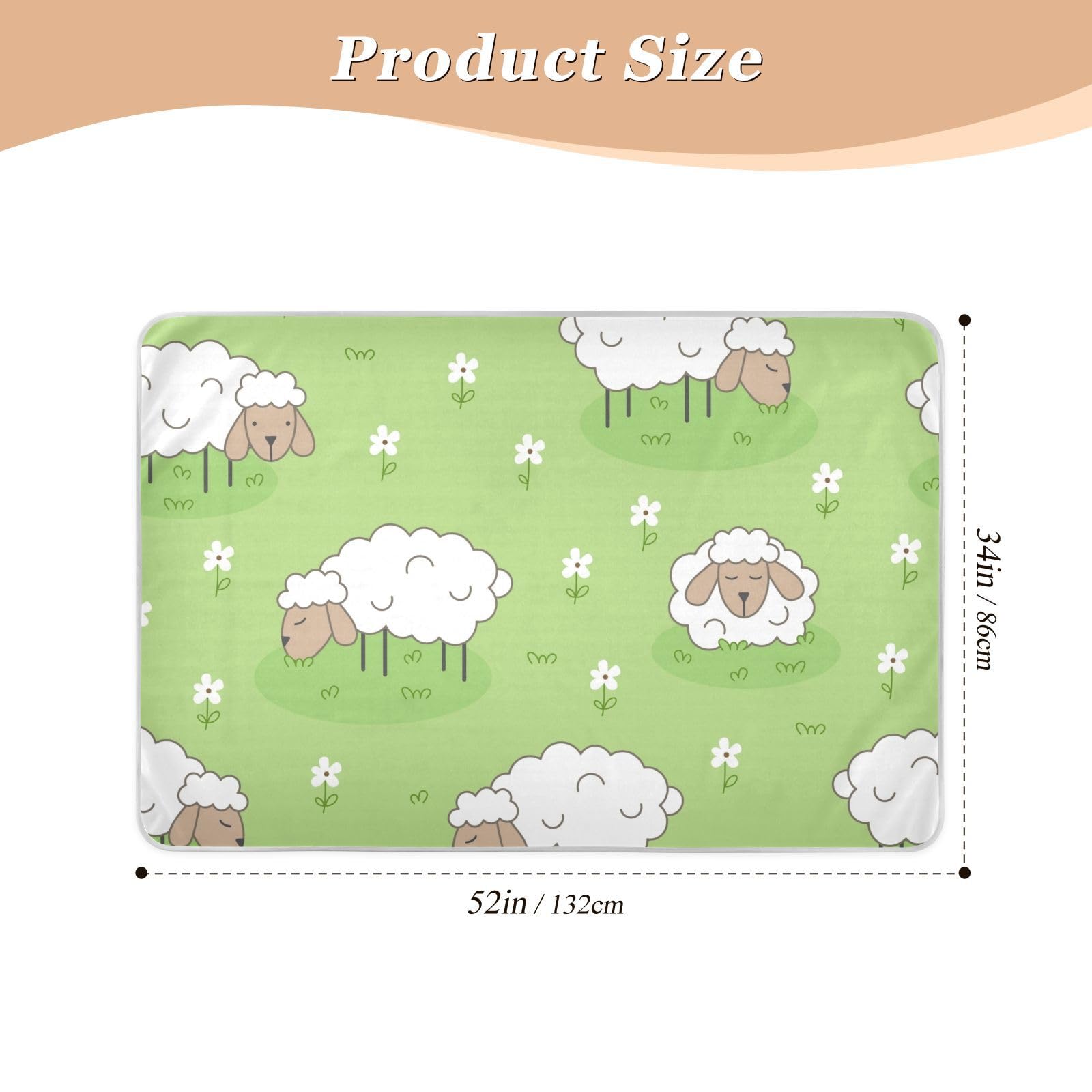 Cute Sheep on Green Background Washable Bed Pads 34