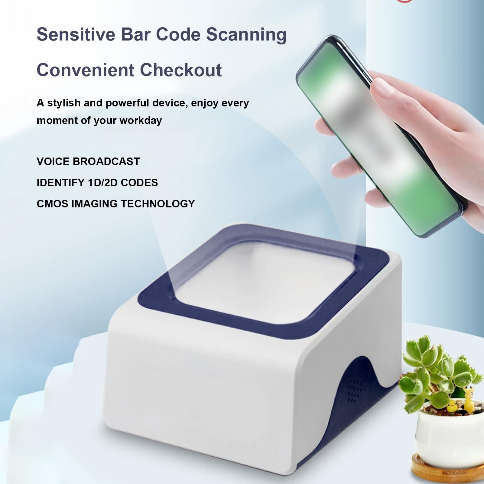 Cocoarm Scanner di Codici a Barre da Tavolo, Lettore Universale Efficiente per Codici QR 1D e 2D con Decodifica Veloce e Alta Precisione, per Negozi Supermercati Ristoranti