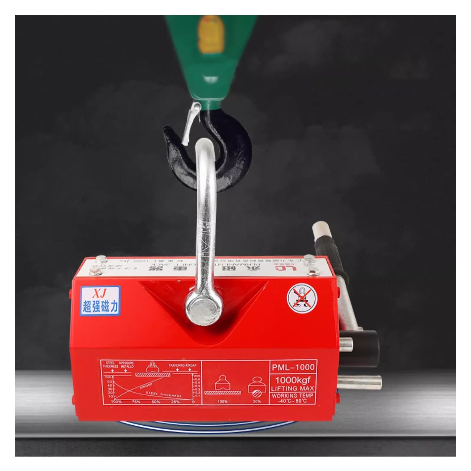 Permanentmagnetheber, Starker Magnetspreizer, Hebemagnet mit Auslösefunktion, Sicherheitsfaktor 3,0, für Stahlmarkt, Fabrik, Dock(600kg/1320lb)
