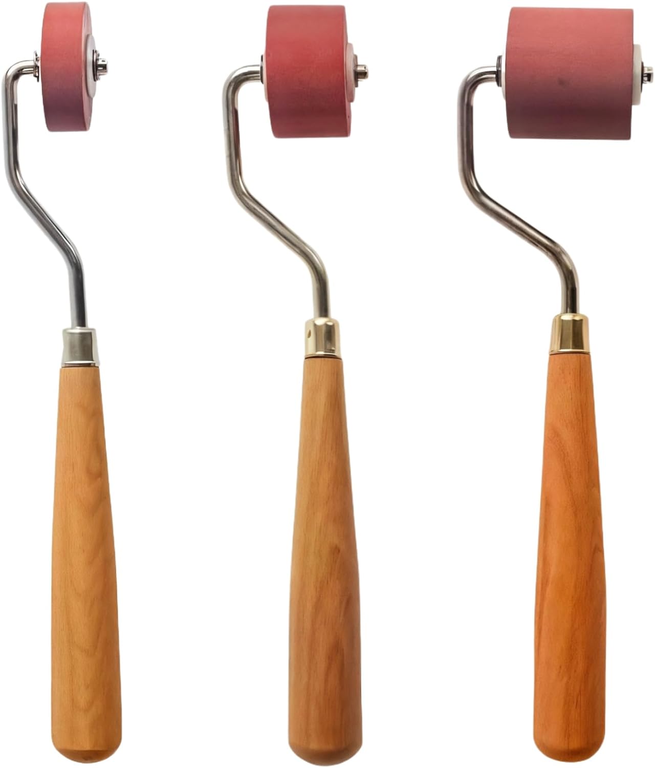 3 Rubber Ink Rollers for Printmaking with Wooden Handles, 0.39, 0.79, 1.18 – Ideal for Linocut, Block Printing, and Arts