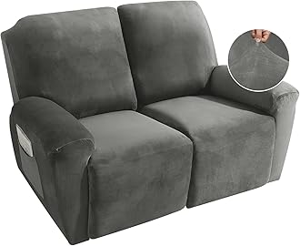 MAXIJIN Recliner Loveseat Slipcover, 6 Pieces Stretch Velvet Reclining Sofa Cover, 2 Seater Love Seat Recliner Couch Cover, Thick, Soft, Washable Furniture Cover (Loveseat Recliner, Gray)