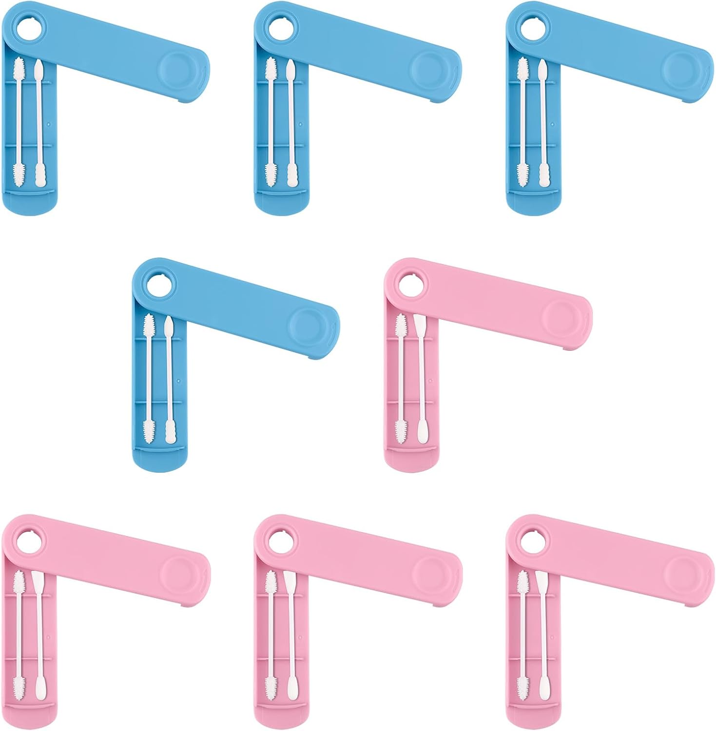 AUMIO 8 Pack Reusable Cotton Swabs for Ear Cleaning, Eco Friendly Makeup Remover Tools - Sustainable Alternative to Disposable Q Tips, Zero Waste Cleaning Swabs with Travel Cases (4 Pink + 4 Blue)