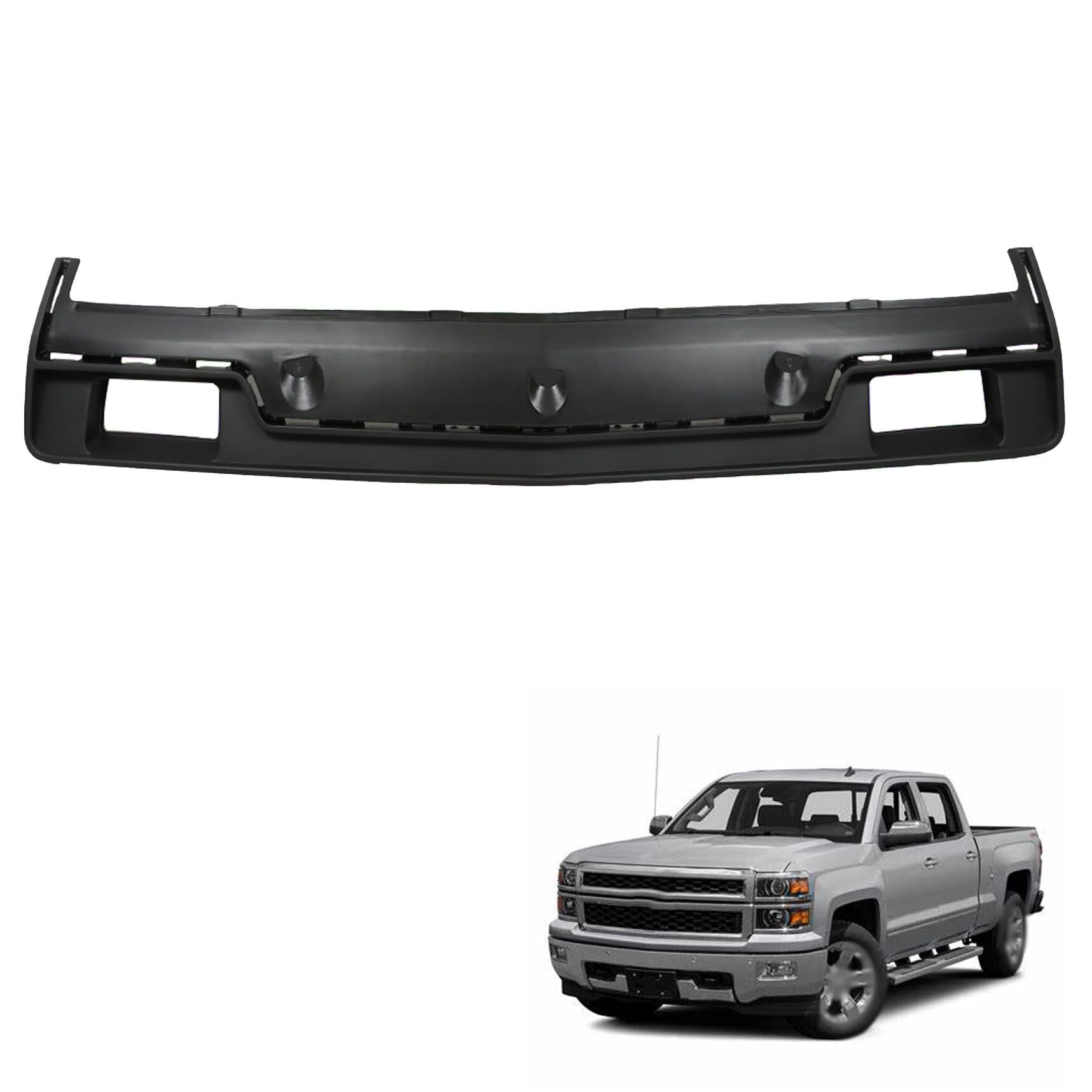 Front Bumper Filler Panel Black with Deputy Decorate Plate with Tow Hooks Hole Replacement for 2014 2015 Silverado 1500