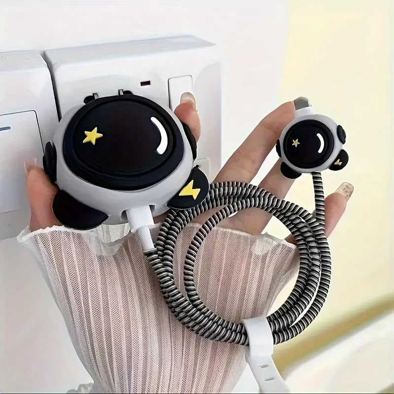 Image of Skysia Wire Saver Charger Case for Apple 18W & 20W - 3D Astronaut Design, Silicone Charger Cover & Cable Protector, Full Protection & Fun Look (Astronaut Black)