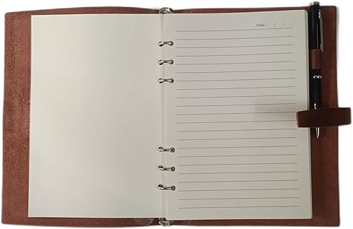 Miniatura 5 de Cuaderno de escritura en espiral de cuero genuino, cuaderno A5 con cubierta de cuero para hombres y mujeres, carpeta de 6 anillas, bloc de notas
