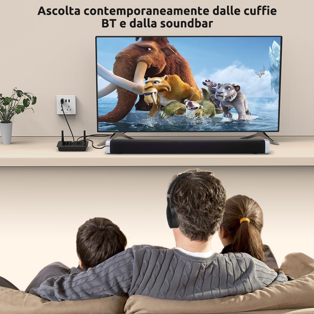 1Mii B03S Trasmettitore Ricevitore Bluetooth 5.3 per TV Cuffie, Adattatore Audio HiFi con Chip DAC ESS, aptX LL/Adaptive/HD, Ottico/Jack 3.5mm AUX (RCA), Lungo Raggio per PC/Stereo, Dual Link
