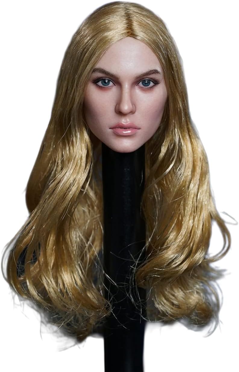 Fremego 1/6 Scale Female Head Sculpt,Beauty Russian Girl Suntan Skin Planted Hair Head Carved for 12inch Female Soldier Action Figure Body Collection (Long Curls Hair)