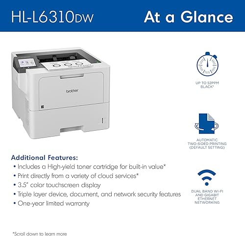 Miniatura 4 de Brother Impresora láser monocromática empresarial HL-L6310DW con impresión de bajo costo, redes inalámbricas y gran capacidad de papel