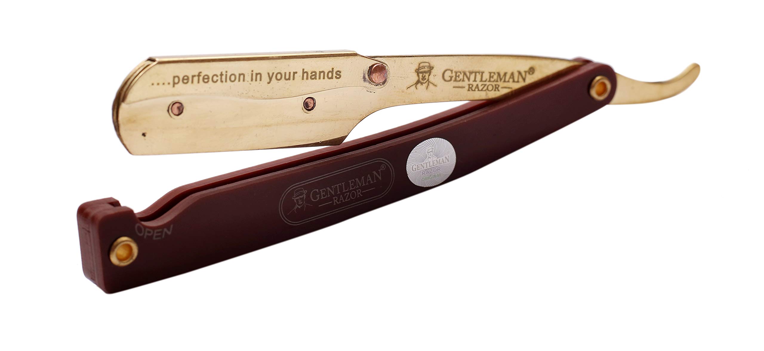 GENTLEMAN Brass Razor - Straight Edge Barber Shop Razor For Men - Well Balanced Sliding Style Weight (FREE Blade Inside)