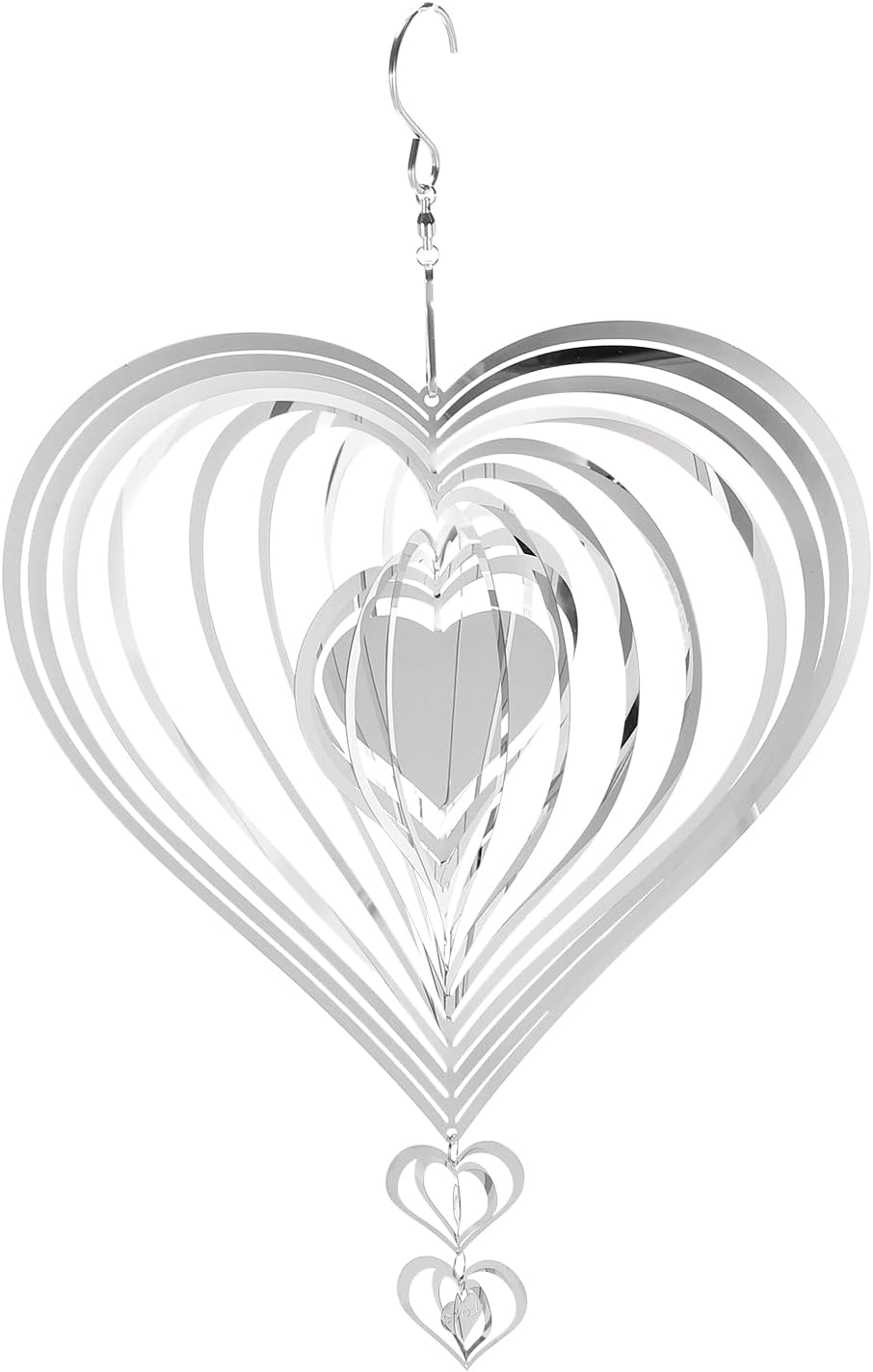 HARFINGTON Wind Spinner Heart-Shaped 9.84" x 15.75" Stainless Steel Reflectors Wind Chimes for Outdoor Devices Metal Decorations Keep Birds Away Yard Garden, Silver Tone