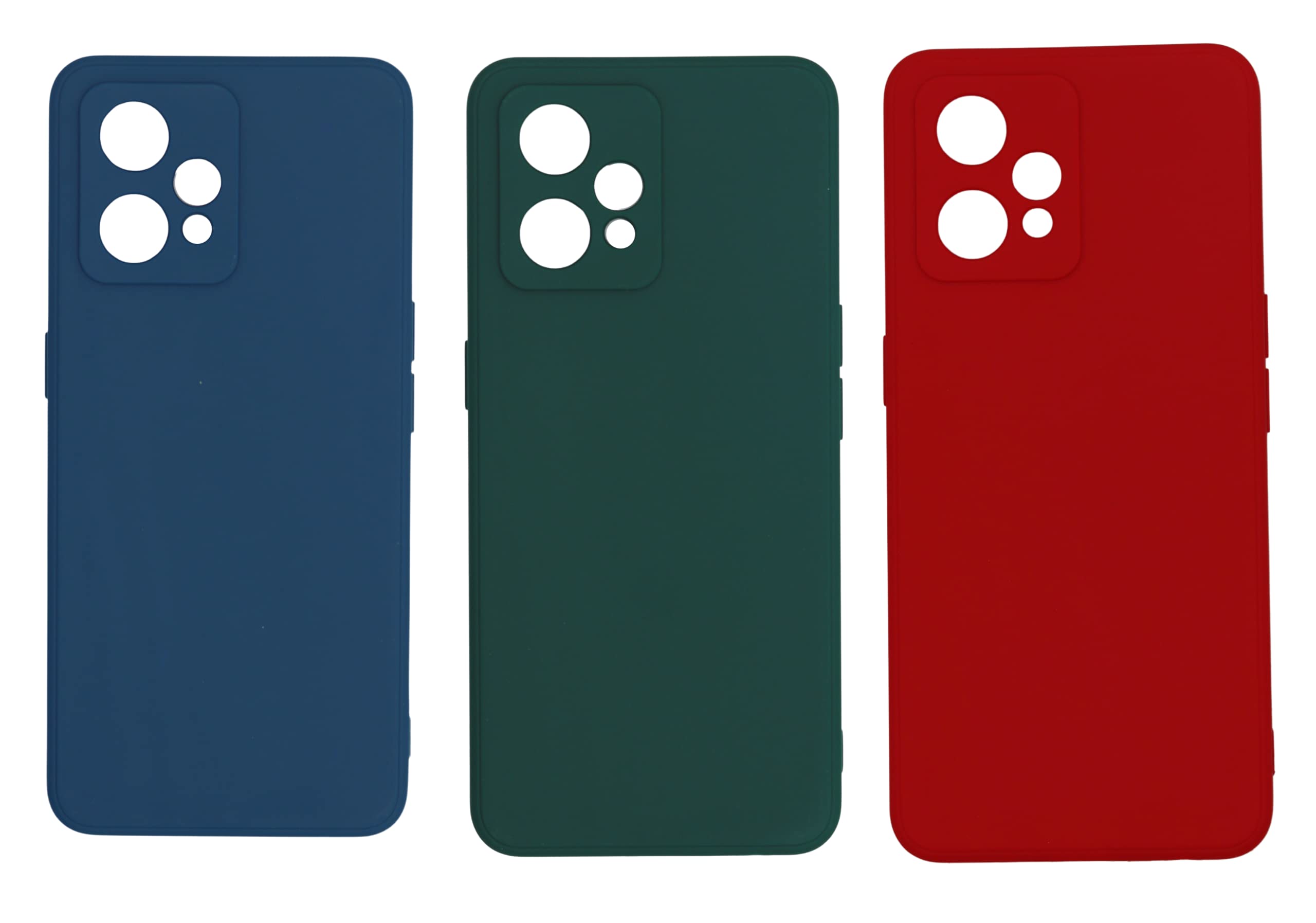 3 pcs Realme 9 global matte soft silicone tpu case cover - slim fit colorful & good grip (pack of 3) (Red, Dark Blue, Dark Green)