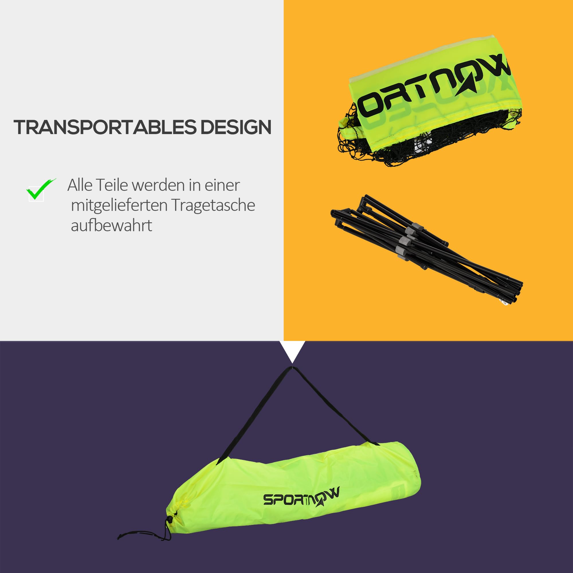 SPORTNOW Badmintonnetz Set Faltbares Volleyballnetz, 103/120/155H cm Höhenverstellbar Federballnetz Tennisnetz mit Transporttasche Indoor Outdoor, Metall Polyester