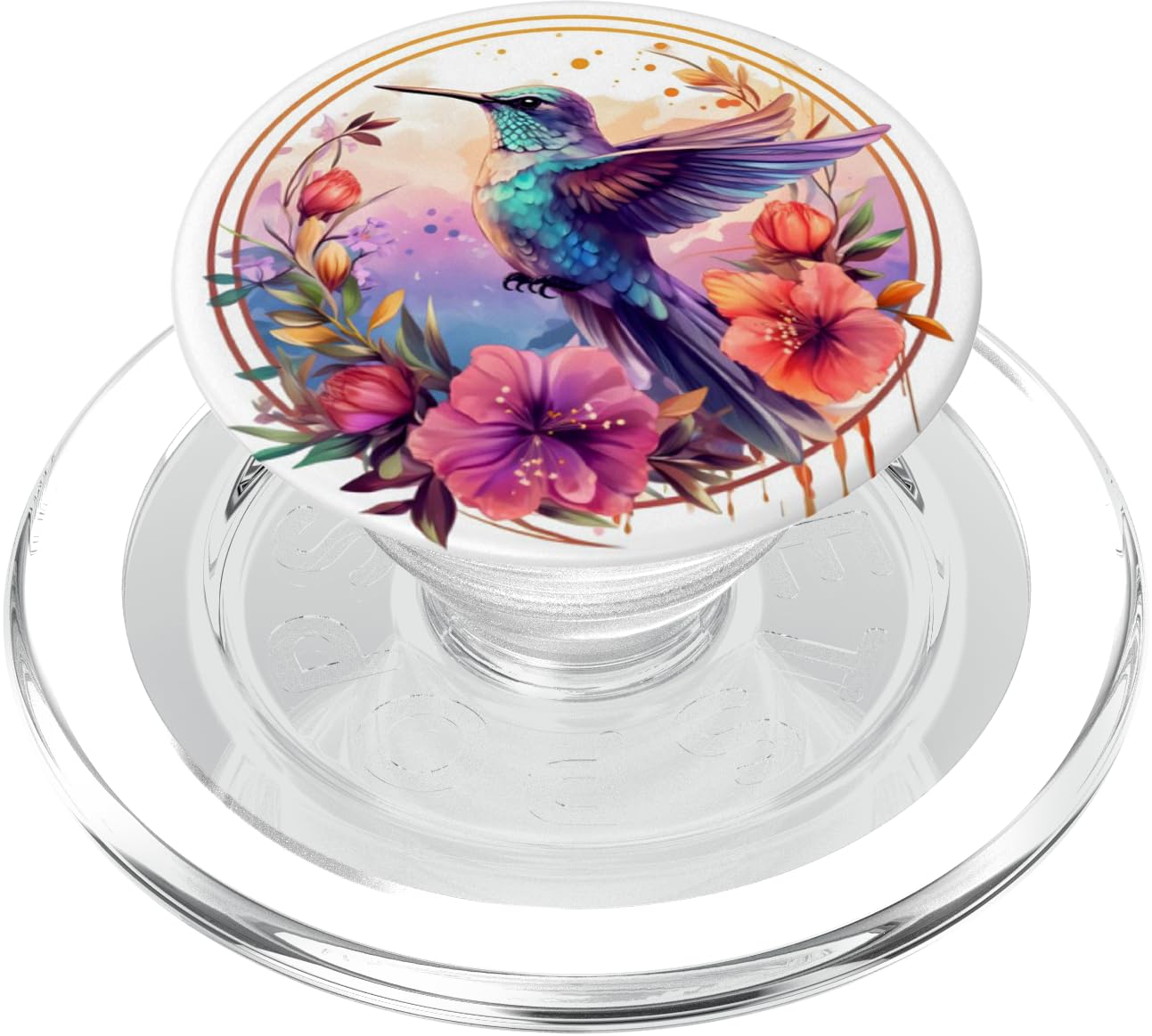 Pink Purple Hummingbird Floral Watercolor Paint Flowers PopSockets PopGrip for MagSafe