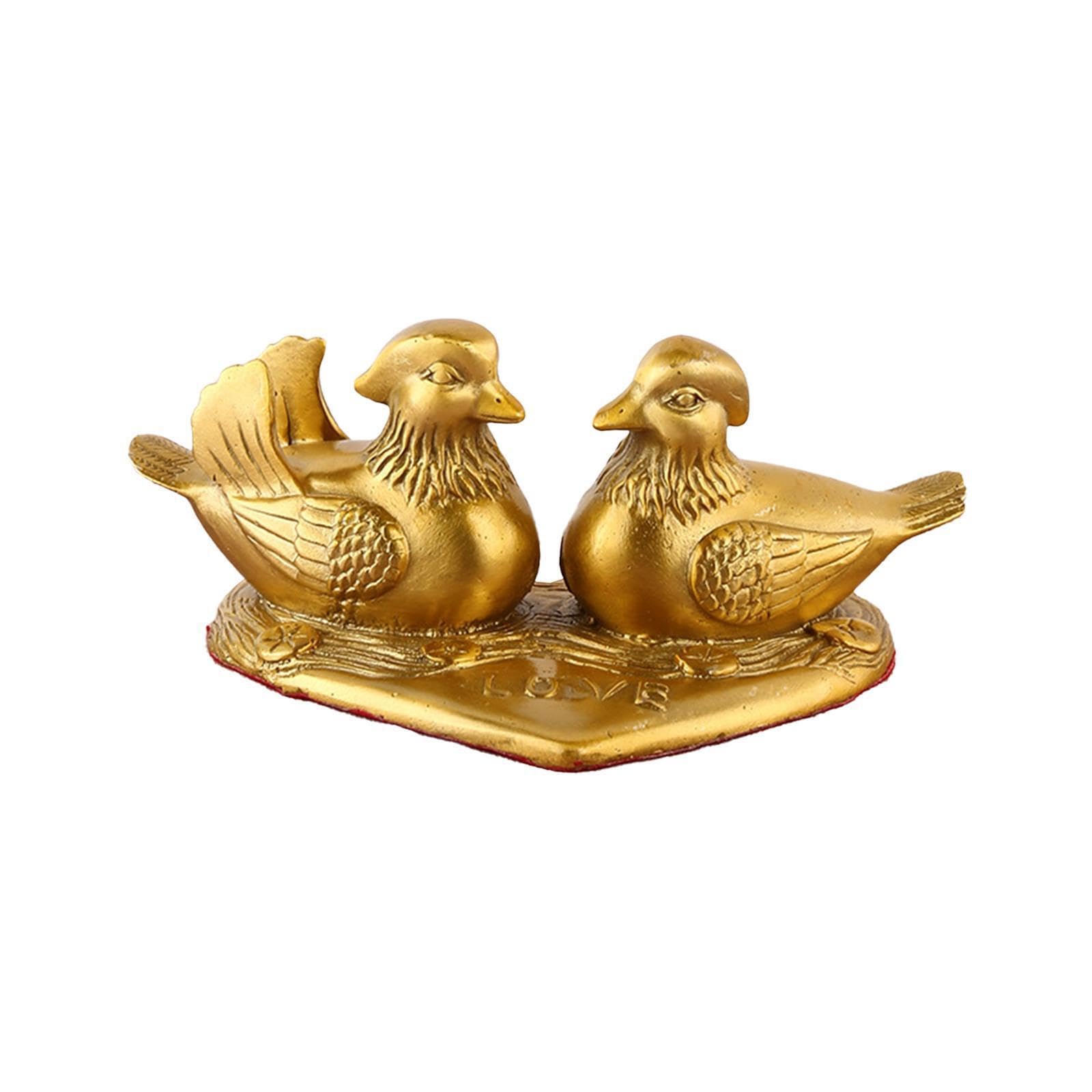 TWISAXC Unique Yuan Yang Sculpture Golden Mandarin Ducks Ornament Office Mandarin Duck Figurine Yuan Yang Sculpture Made Brass, Gold, 16.5cm