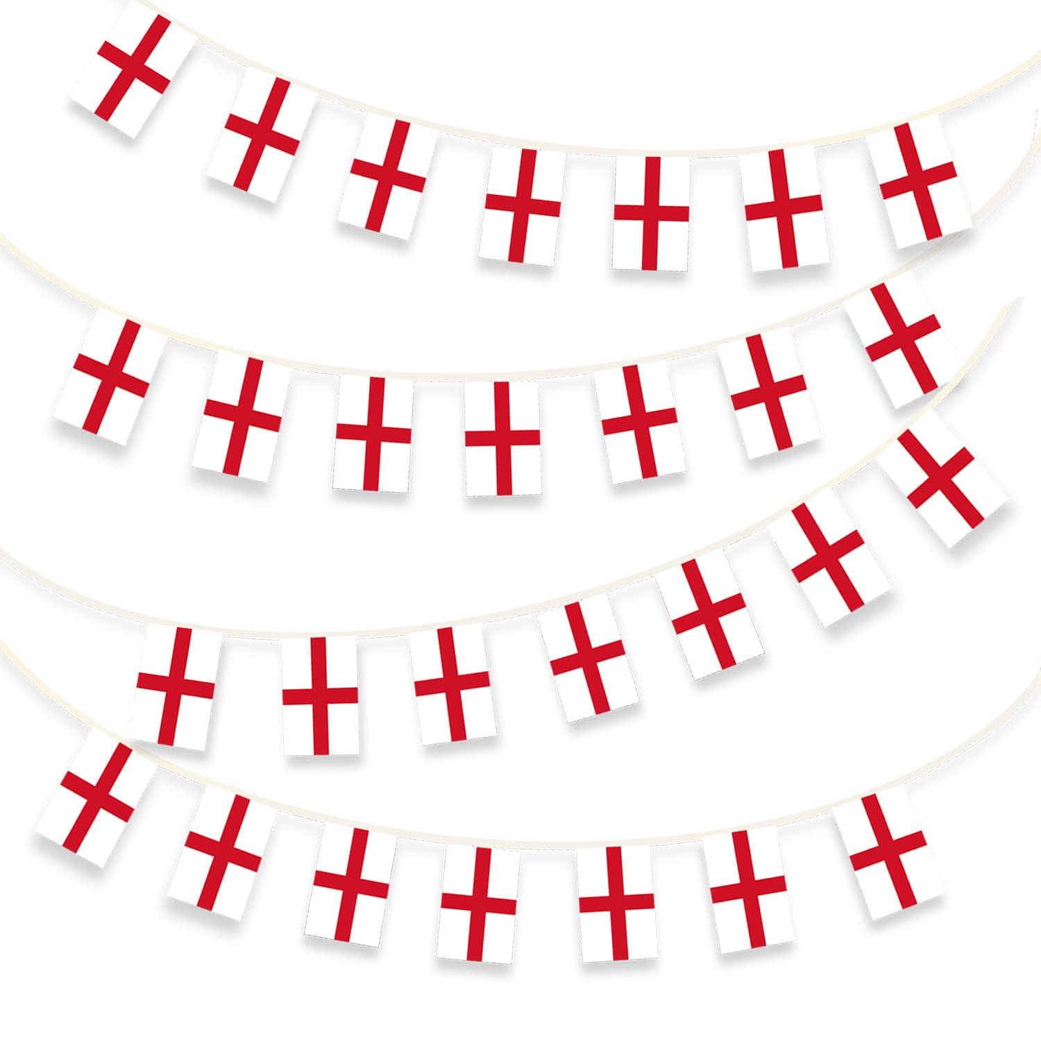 AKH® England Bunting | 7.2m / 24ft | Fabric St George Cross Bunting | Double Sided Printed 24pcs England Flags | England Bunting for St George's Day Celebrations World Cup Football Party Decorations