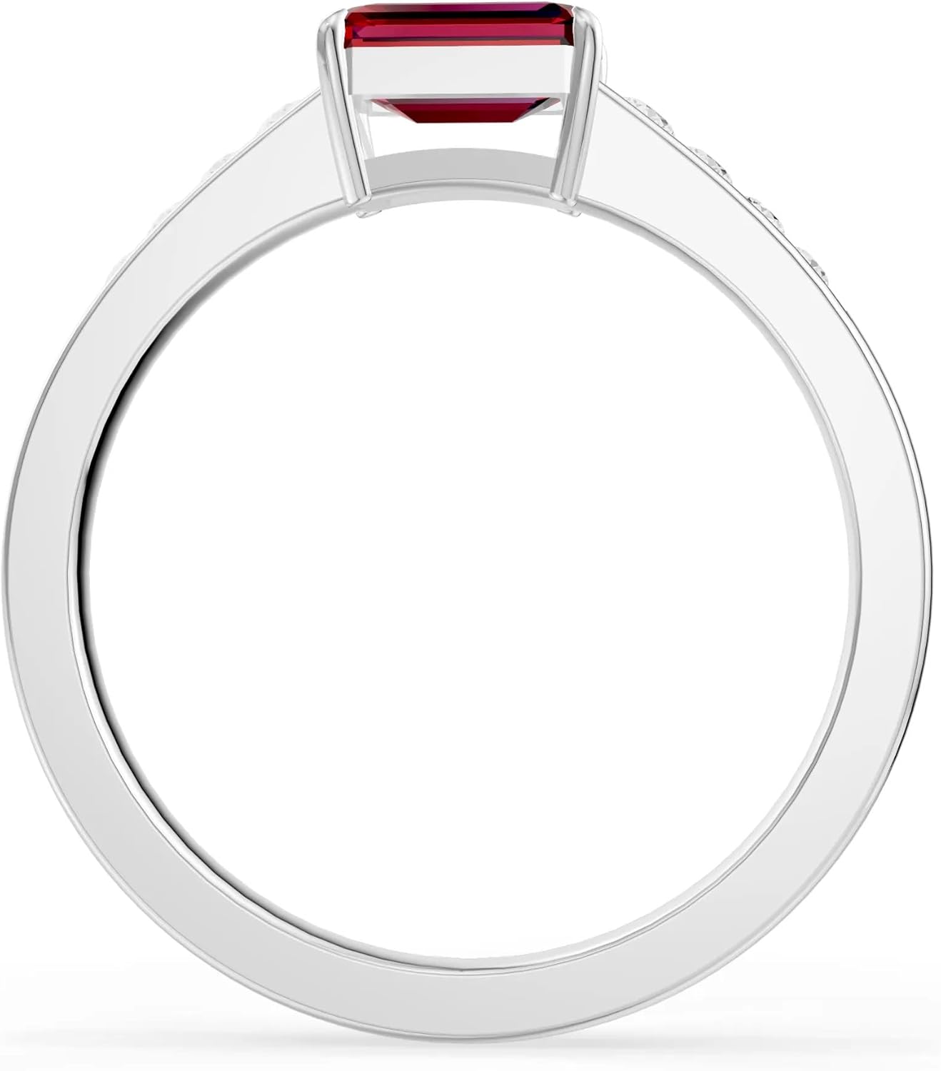 PEORA Emerald Cut Cut Garnet Solitaire Band Available in Solid 10K, 14K or 18K Ring – White, Yellow or Rose Gold