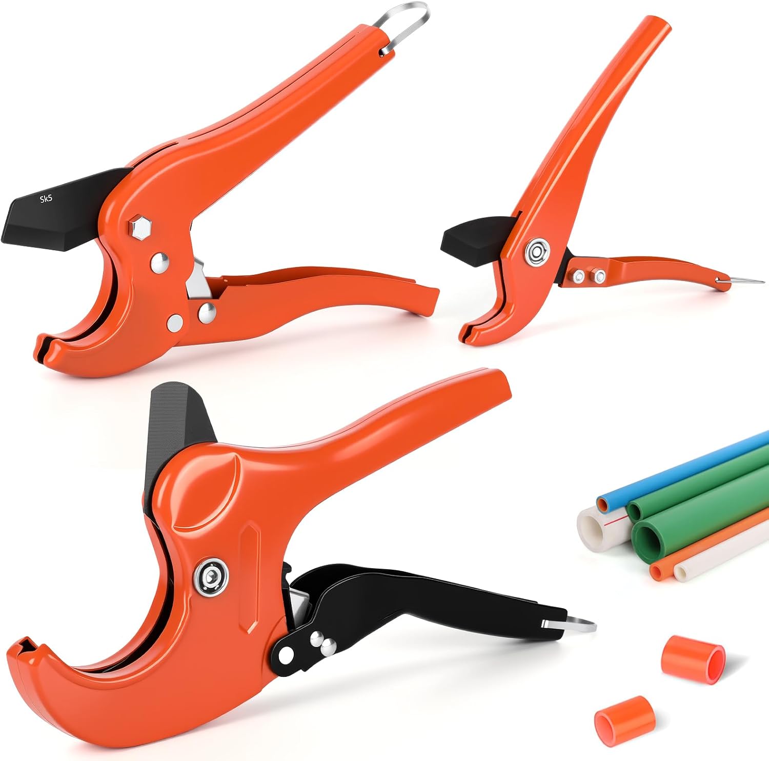 Lothee 3 Pcs PVC Pipe Cutter with Sk5 Blade, up to 1-1/4”, 1-5/8”, 2-1/2” O. D., Ratcheting PVC Cutter Tool for Cutting, Easy-to-use Plastic Hoses and Plumbing Tube Cutting Tool
