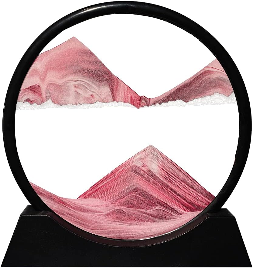 Aoderun Moving Sand Art Picture Sandscapes in Motion 3D Deep Sea Sand Art Round Pink for Adult Relaxing Toys Décor Desktop Home Office (12")