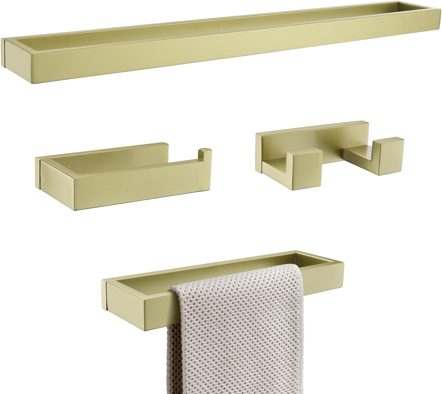 TNOMS 4 Pieces Brushed Gold Bathroom Hardware Accessories Set Modern Towel Bar Set Set Towel Holder Set for Bathroom Stainless Steel Wall Mounted,23.6 Inch 4 Pcs Brushed Light Gold