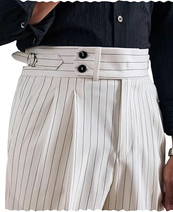 Mens Striped Pants Casual Retro Formal Classic Fit Dress Pants Versatile Italian Trousers