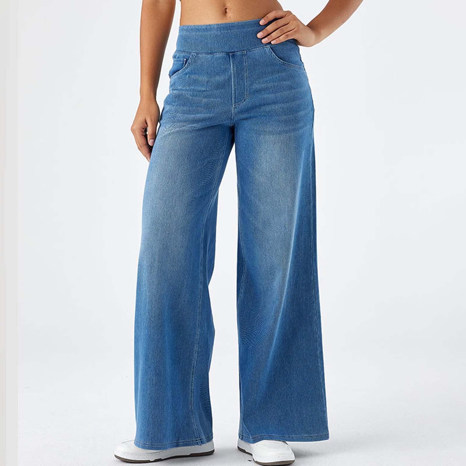 Jeans Femme Taille Haute- Jean Baggy Large à Enfiler Pantalon DéContracté Confortable Slim Et Doux pour La Peau IdéAl sans Ceinture Extensible Long Les Rendez-Vous Le Shopping Et SoiréEs
