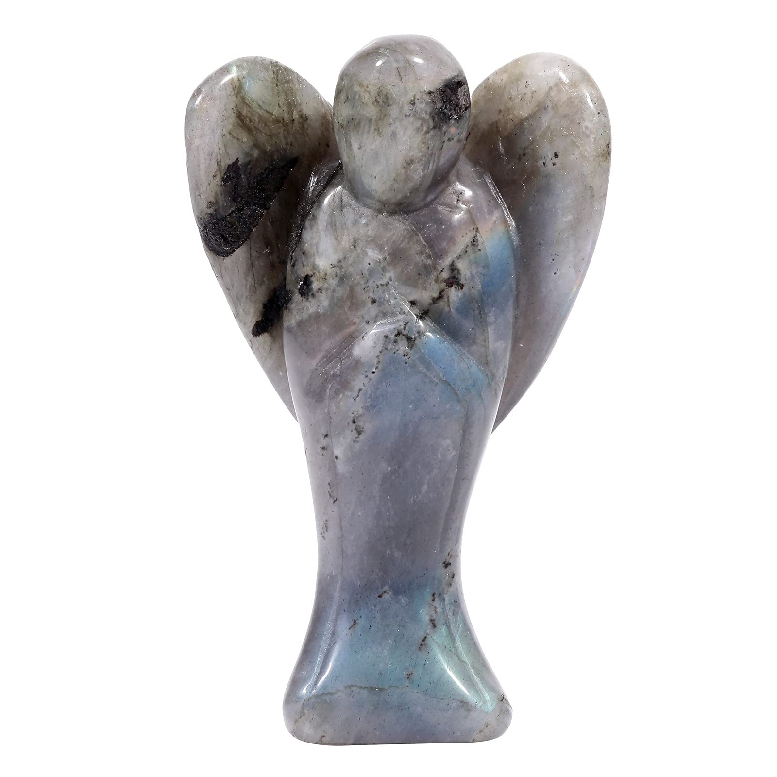CheungshingHand Carved Heart Wing Holy Guardian Angel Healing Crystal Stone Statue for Home Decoration 3 inch Labradorite