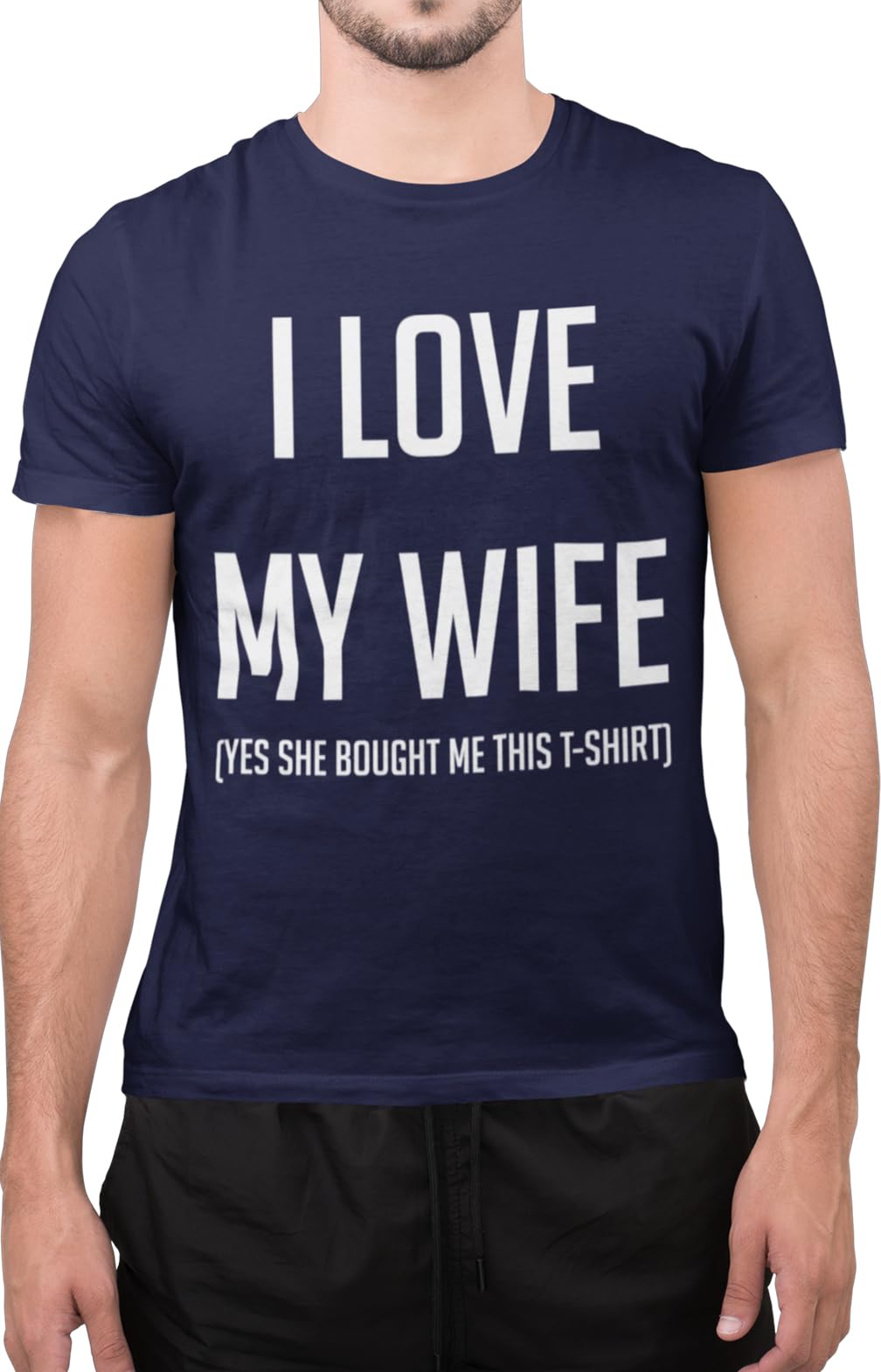 Graphic Impact Unisex Navy Blue Funny I Love My Wife Yes She Bought Me This T-Shirt Gift For Husband T-Shirt (, Large)