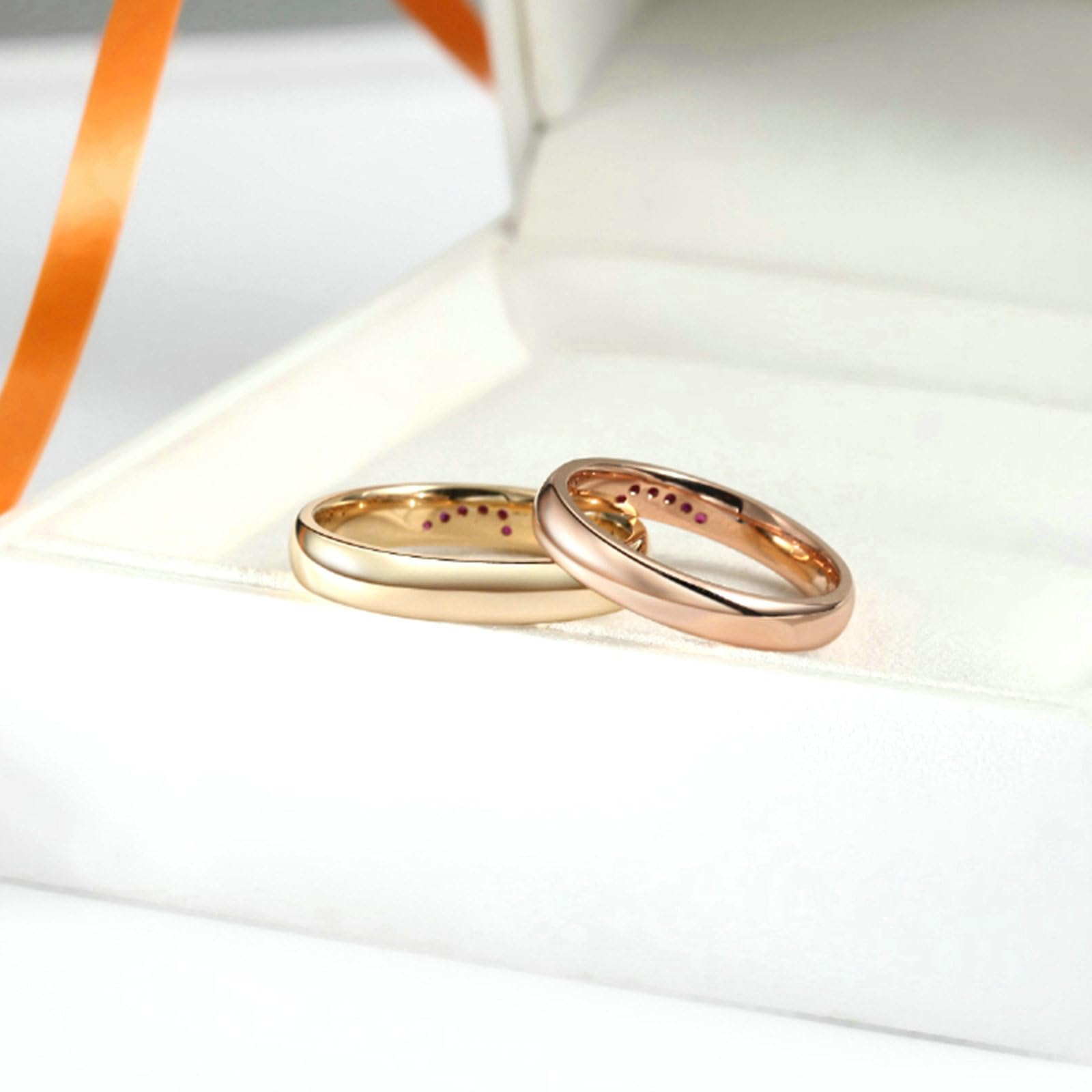 Anelli Fidanzamento Donna e Uomo, Anello Oro Matrimonio 18K Design Cuore Puzzle con Rubino Rosso Rotondo Sintetico da 0.1ct Fede Nuziale Coppia Oro Rosa