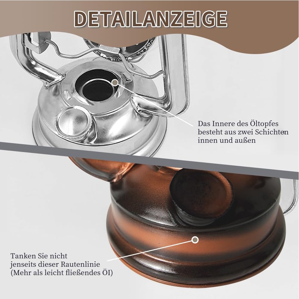 Petroleumlampe Outdoor , Retro Sturmlaterne, Petroleumlampe Geeignet Für Indoor ,Haus, Garten, Camping,25cm (bronze)