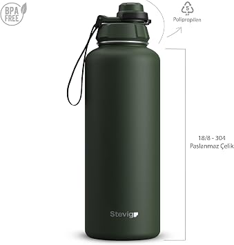 1 Hand Leak-Proof Sızdırmaz Çelik Termos 1500 Mililitre Green ST-252