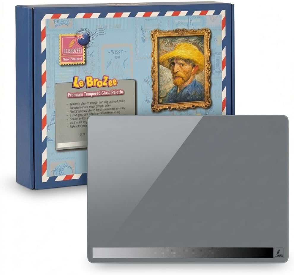 12x16 Inch Tempered Glass Palette for Oil & Acrylic Painting, Neutral Grey with Built-in Value Scale, Water Washable Easy-Clean Surface, Scratch-Resistant Color Mixing Palette