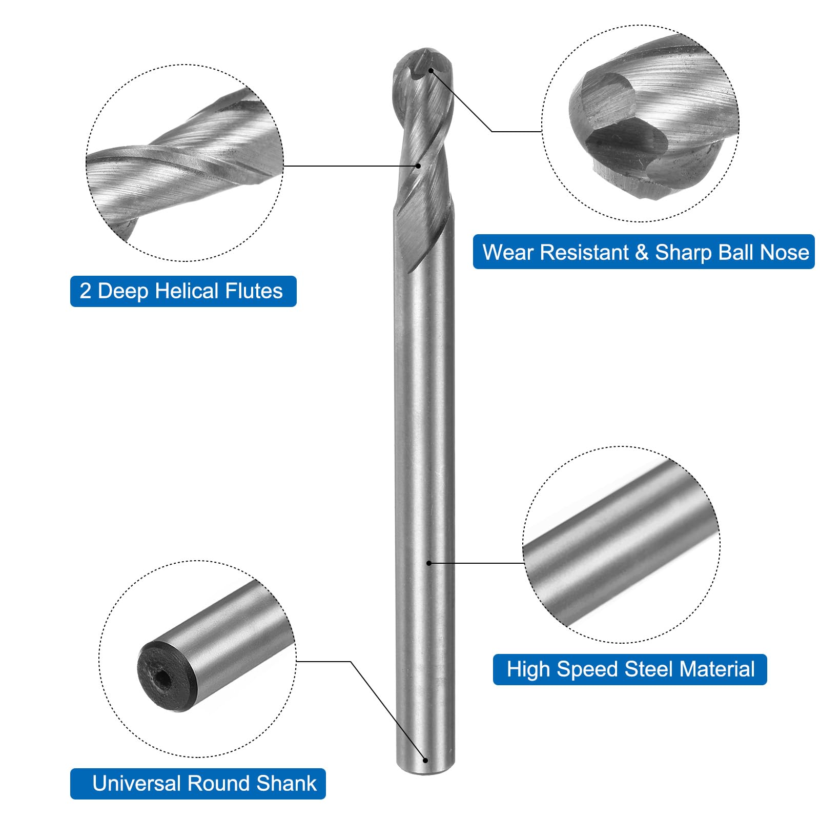 QUARKZMAN 2pcs 8mm Coupe Dia Hélicoïdal Groove 2 Flutes Hss -Al Bille Nez Fin Moulin Coupeur