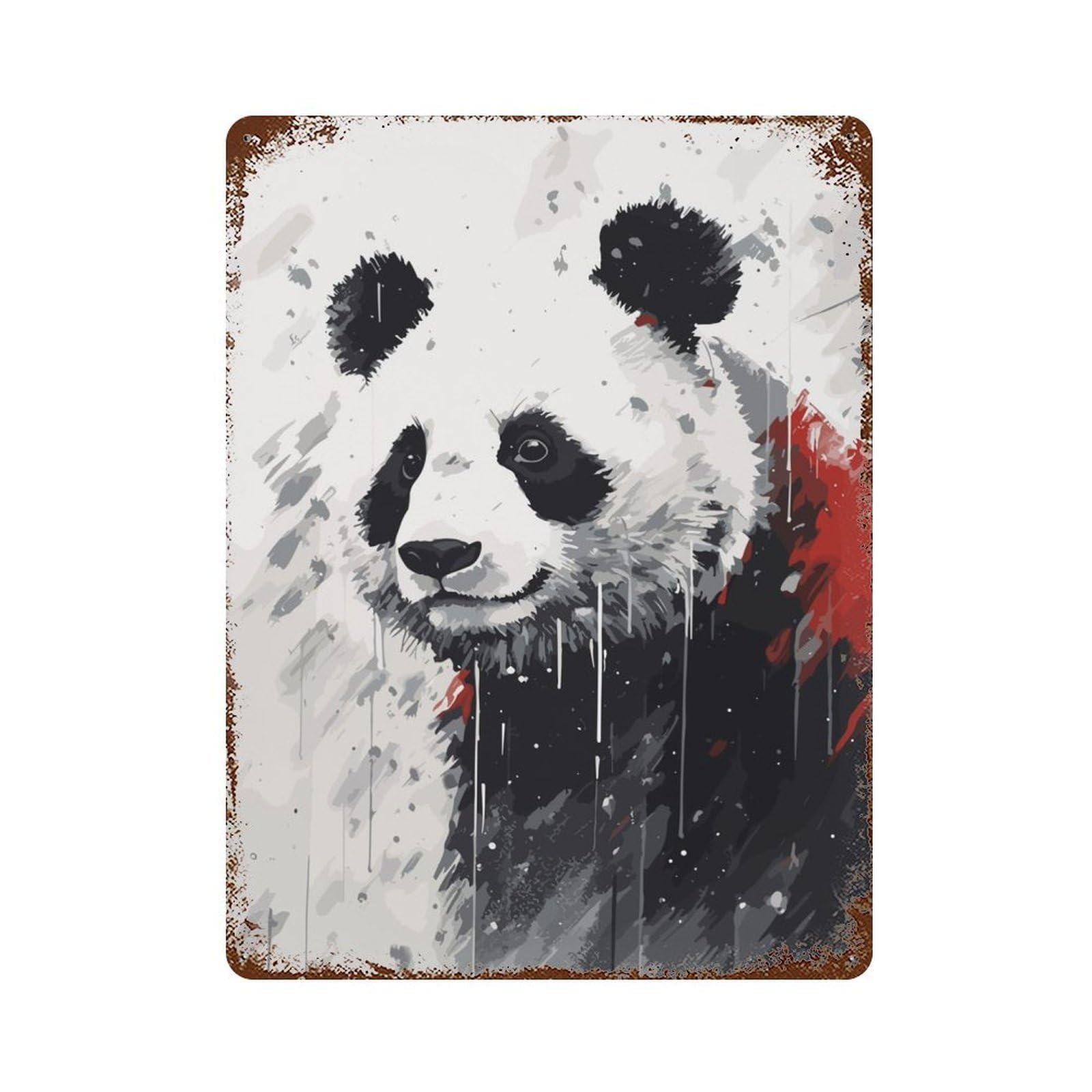 Vintage Rust Metal Sign Panda Japanese Painting 15.7"x11.8", Shabby Chic Decor for Cafe, Home Bar And Lounge Decor