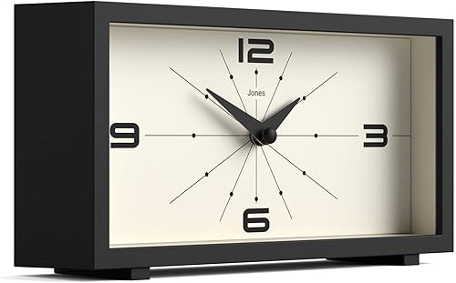 Miniatura 2 de JONES CLOCKS Reloj de escritorio Odeon  Diseño rectangular moderno  Negro  Elegante aspecto retro para estante, mesa, mantel o mesita de noche