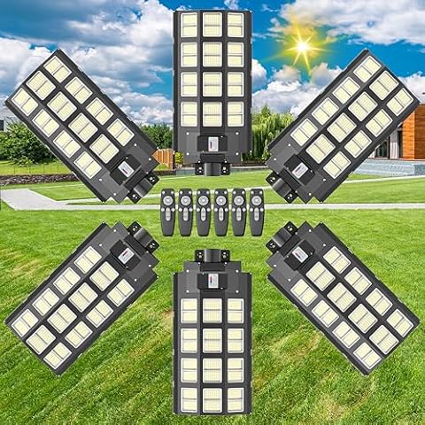 Jadisi 3200W Solar Street Light,Solar Street Lights Outdoor Waterproof, 240000LM 7000K Solar Powered Street Light,Dusk to Dawn,with Motion Sensor,Solar Parking Lot Lights 6-Pack Cover