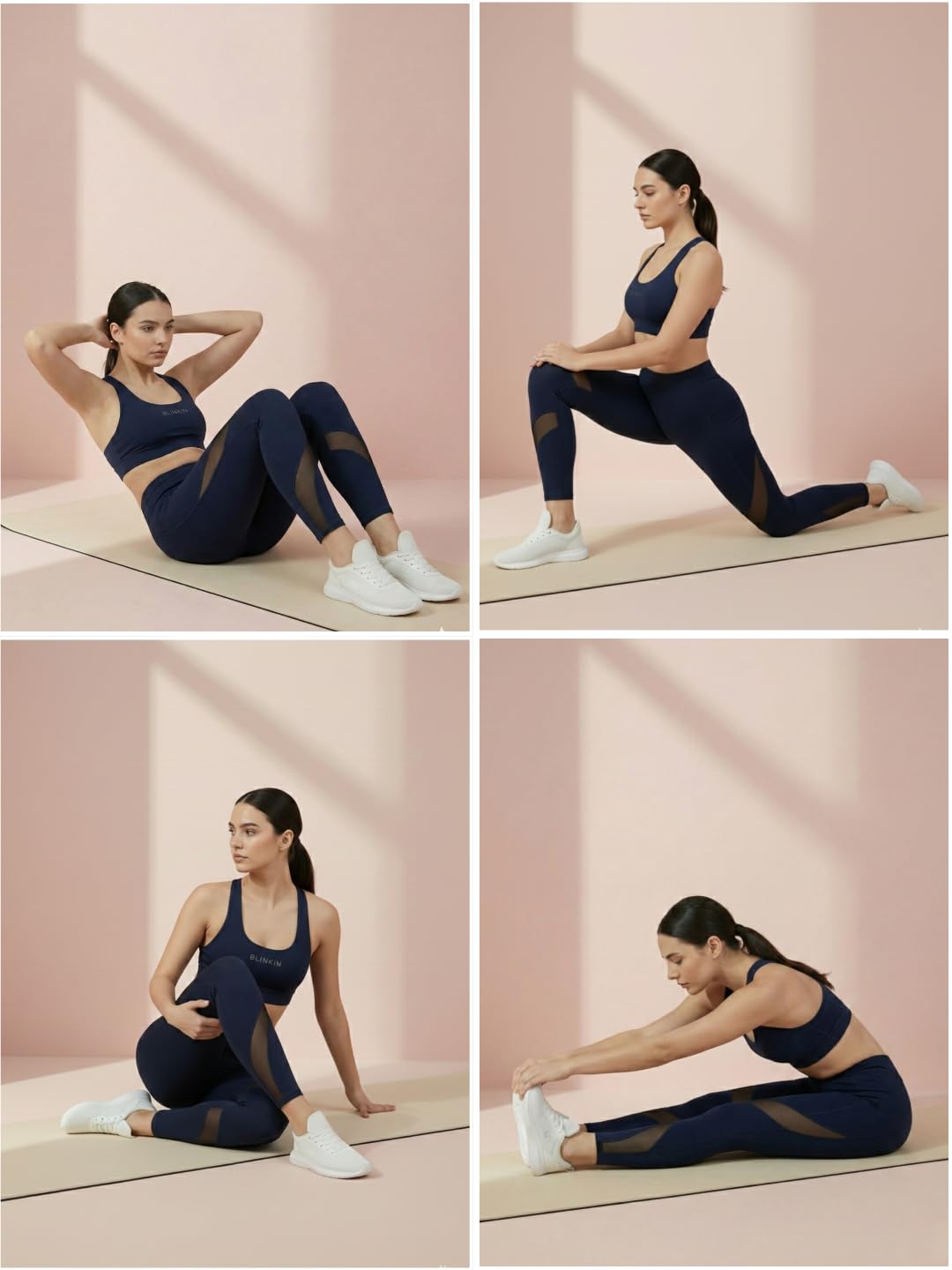 BLINKIN Pantalones de gimnasio elásticos para mujer y mallas para mujer con inserto de malla y bolsillos laterales (2670), Azul Marino, 36