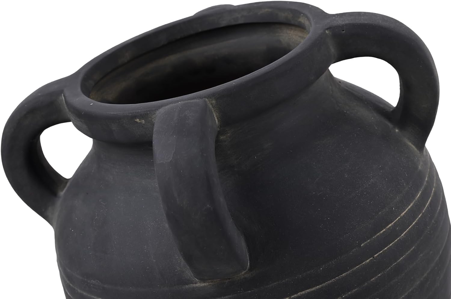 Handmade Flower Vase, 10.2" Rustic Terracotta Vase with 4 Handles, Vintage Ceramic Flower Vase, Matte Black Ear Pot for Entryway, Table, Shelf, Living Room, Fireplace, Home Decor
