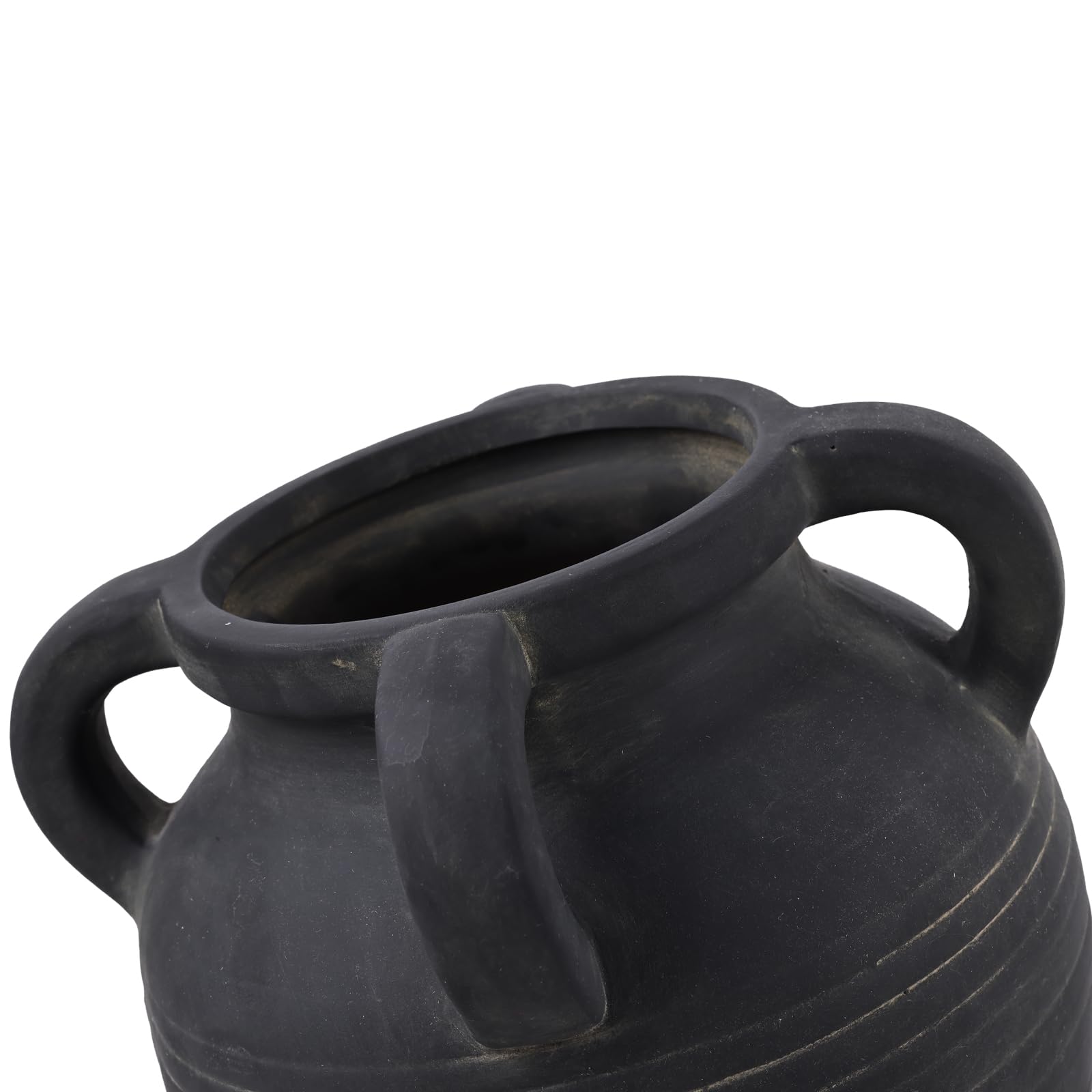 Handgefertigte Blumenvase, 25,9 cm, rustikale Terrakotta-Vase mit 4 Griffen, Vintage-Keramik-Blumenvase, mattschwarzer Ohrtopf für Eingang, Tisch, Regal, Wohnzimmer, Kamin, Heimdekoration