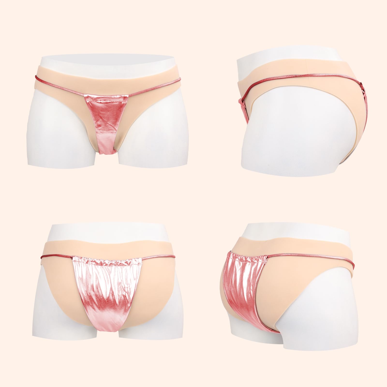 Minaky Crossdresser Culotte Silicone Réaliste avec Cathéter, Pantalon en Silicone Triangle, Culotte Gaff transgenre de féminisé pour Hommes,Blanc