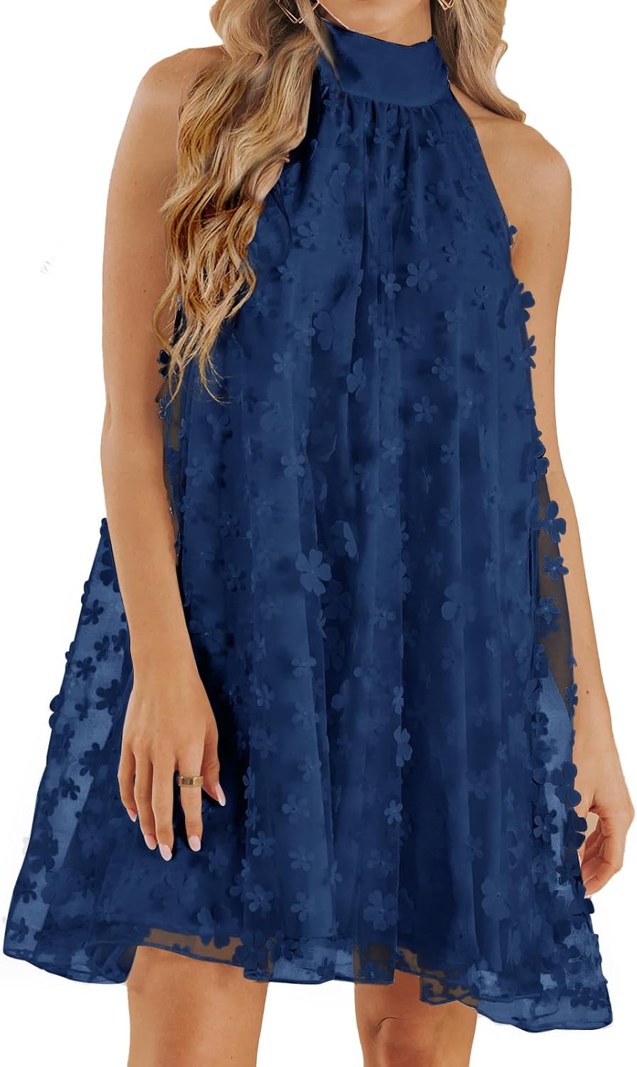 VIMPUNEC Womens Summer Halter Mini A Line Swing Dress Wedding Guest Formal Cocktail Homecoming Dress