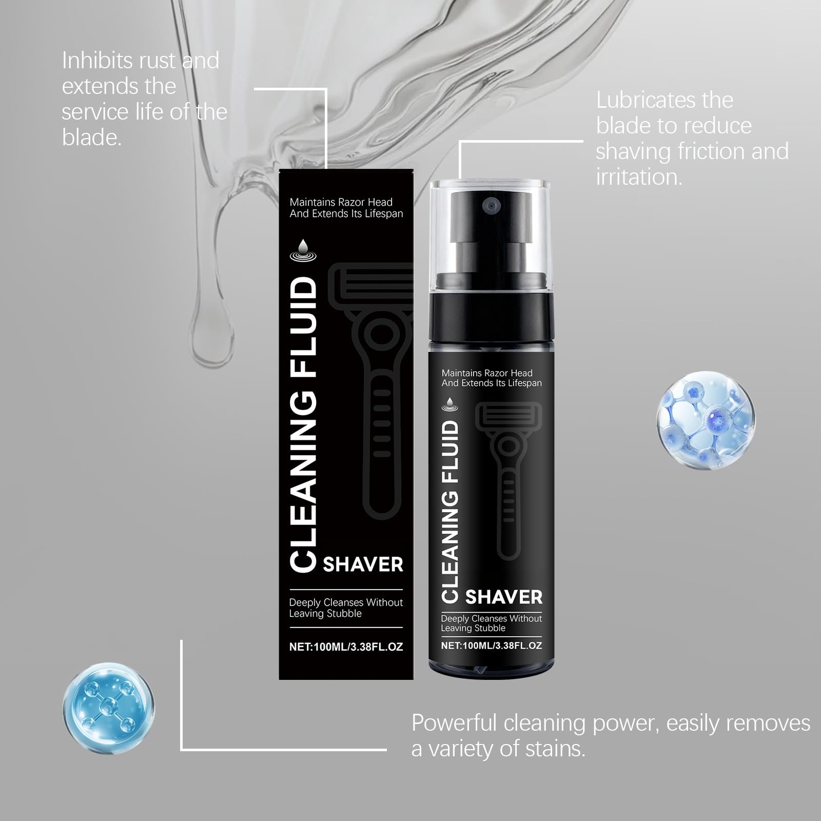 Rasoio Elettrico Pulizia Fluido e Lubrificante Spray, Rasoio Elettrico Detergente e Lubrificante Spray, Testa Detergente e Manutenzione Fluido, Lama Detergente e Cura (6pcs)